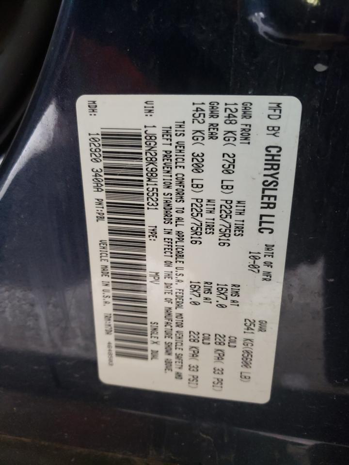 Photo 10 from auction – 2008 JEEP LIBERTY SP with VIN 1J8GN28K98W155231