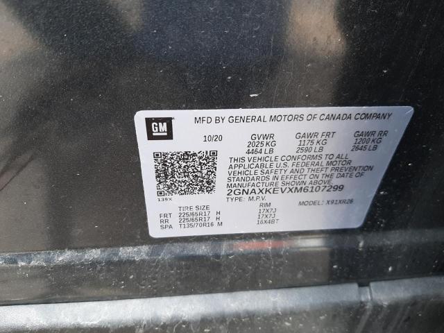 Photo 10 from auction – 2021 CHEVROLET EQUINOX LT with VIN 2GNAXKEVXM6107299