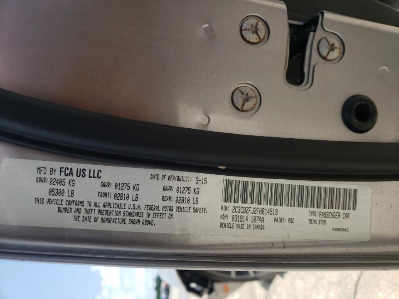 Photo 10 from auction – 2015 DODGE CHALLENGER with VIN 2C3CDZFJ2FH814519