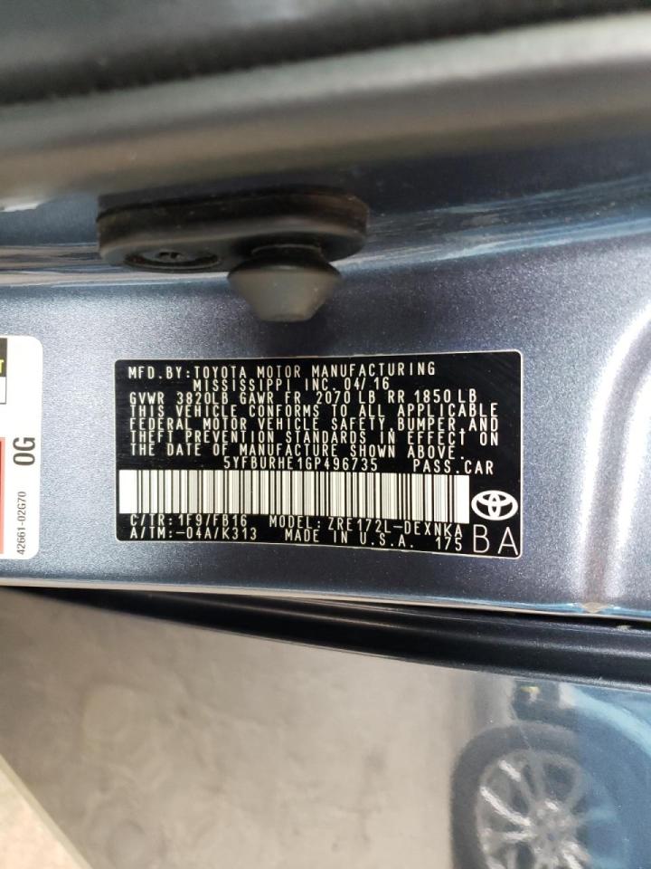 Photo 10 from auction – 2016 TOYOTA COROLLA L with VIN 5YFBURHE1GP496735