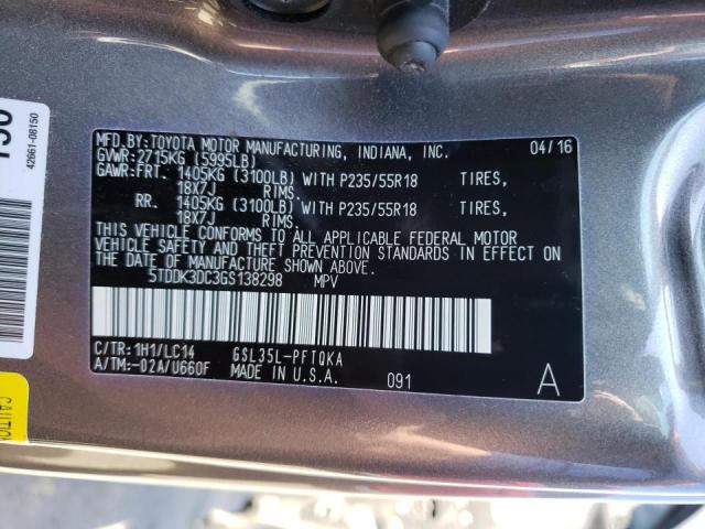 Photo 10 from auction – 2016 TOYOTA SIENNA XLE with VIN 5TDDK3DC3GS138298