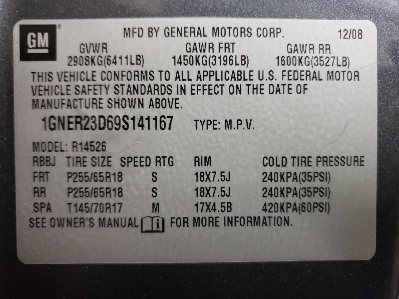 Photo 10 from auction – 2009 CHEVROLET TRAVERSE L with VIN 1GNER23D69S141167