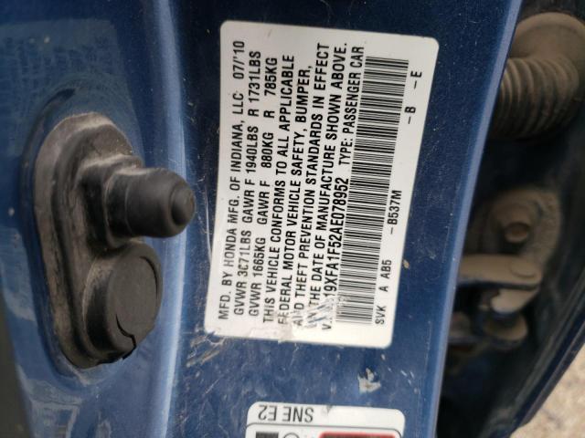 Photo 10 from auction – 2010 HONDA CIVIC LX with VIN 19XFA1F52AE078952