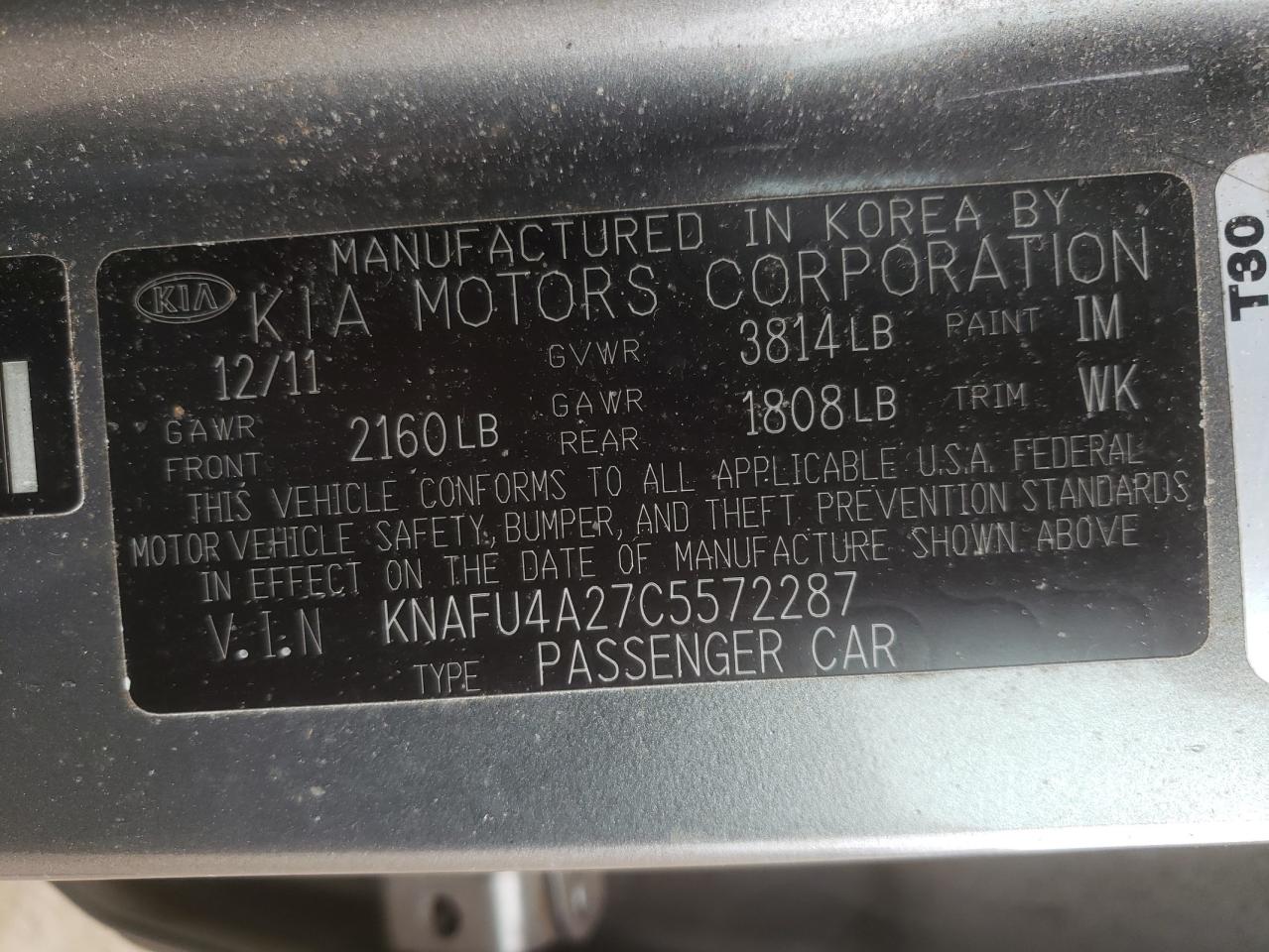 Photo 10 from auction – 2012 KIA FORTE EX with VIN KNAFU4A27C5572287