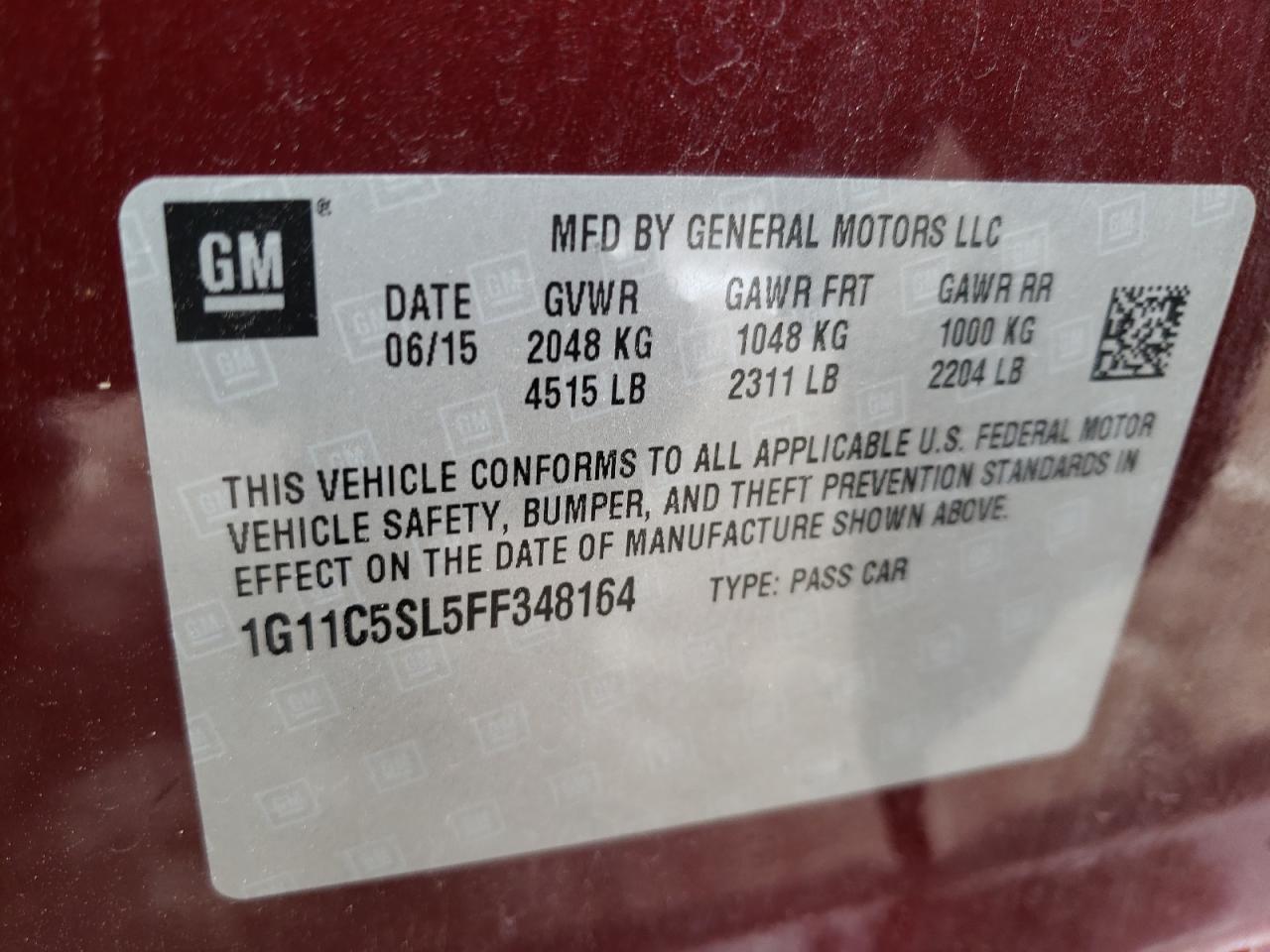 Photo 10 from auction – 2015 CHEVROLET MALIBU 1LT with VIN 1G11C5SL5FF348164
