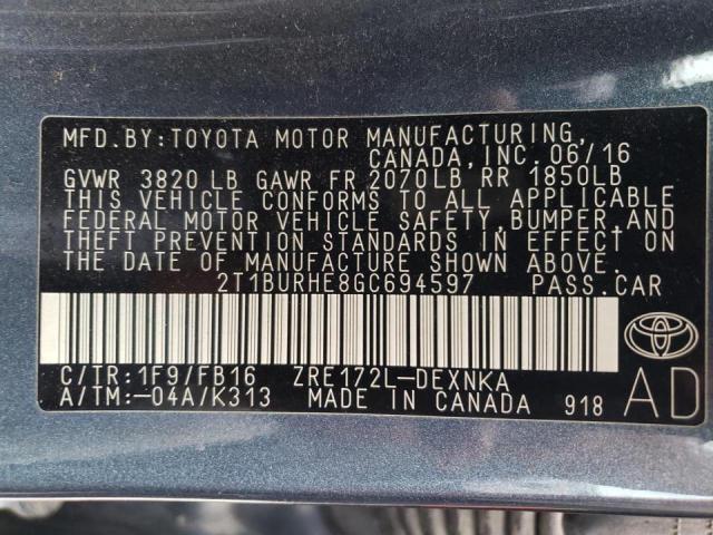 Photo 10 from auction – 2016 TOYOTA COROLLA L with VIN 2T1BURHE8GC694597