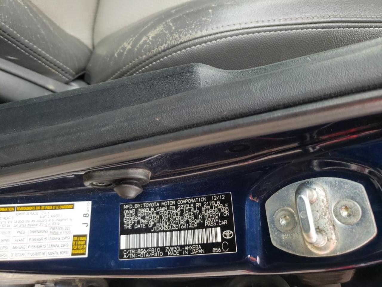 Photo 10 from auction – 2013 TOYOTA PRIUS with VIN JTDKN3DU3D1641409