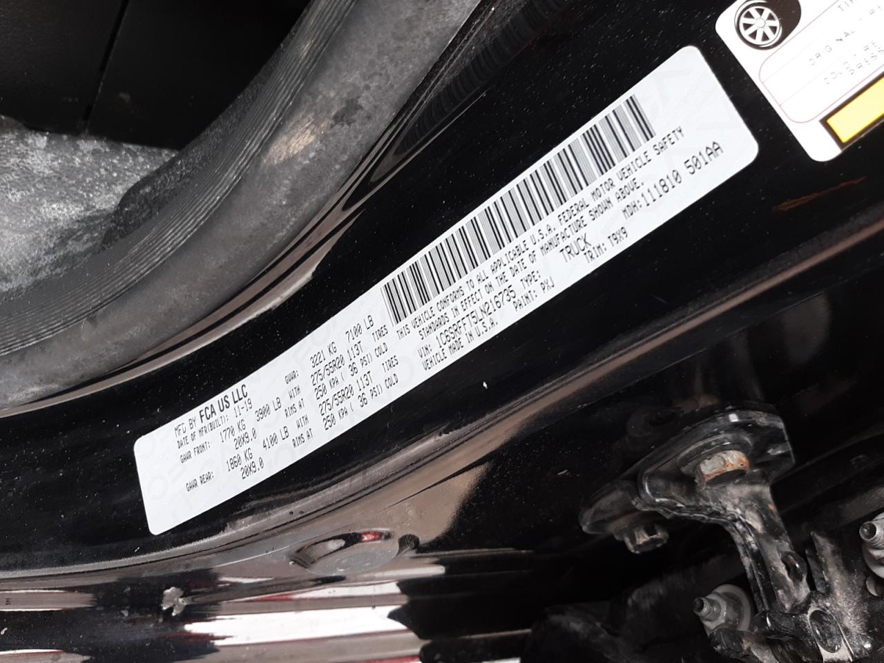 Photo 10 from auction – 2020 RAM 1500 BIG H with VIN 1C6SRFFT5LN216735