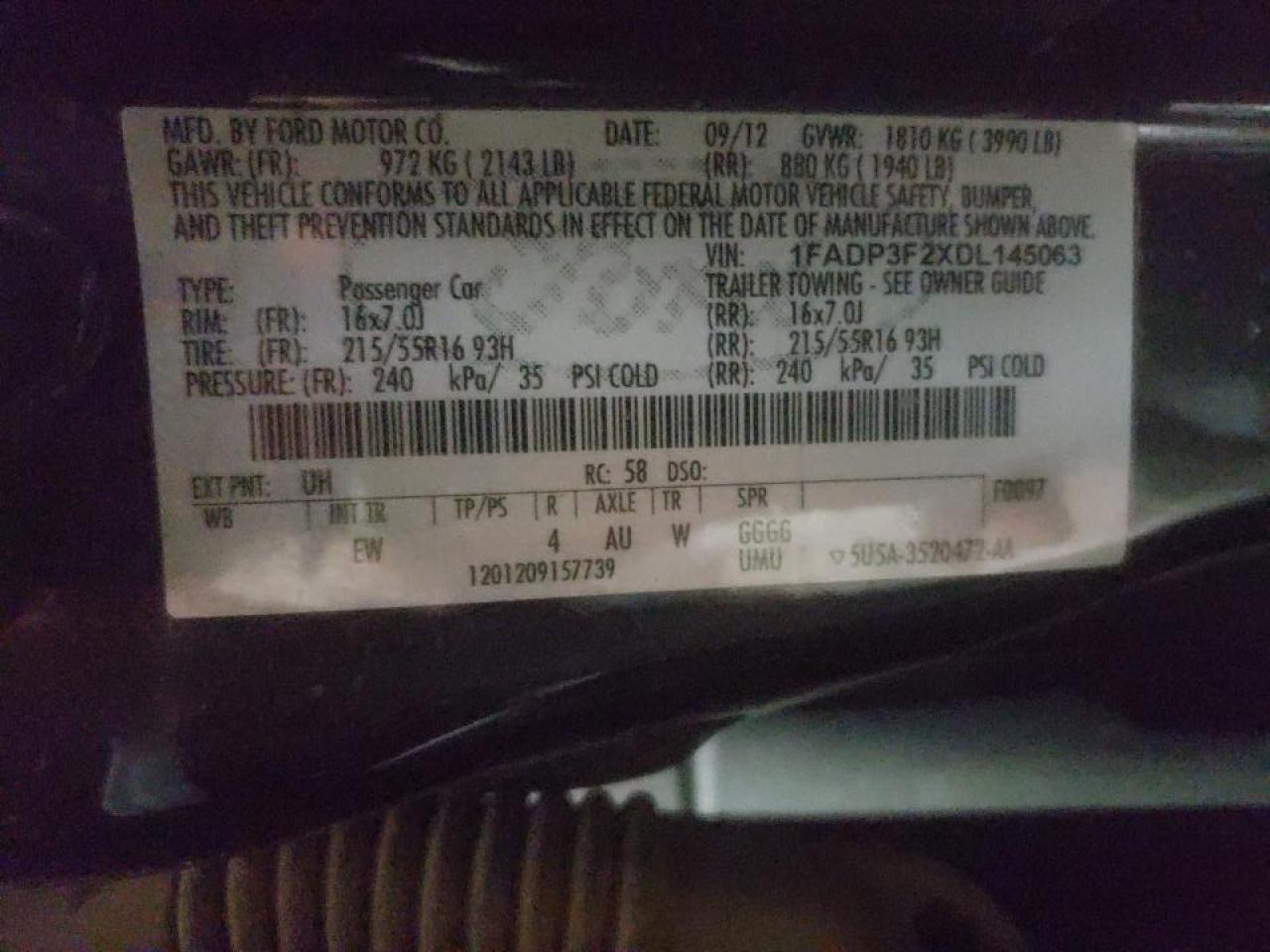 Photo 10 from auction – 2013 FORD FOCUS SE with VIN 1FADP3F2XDL145063