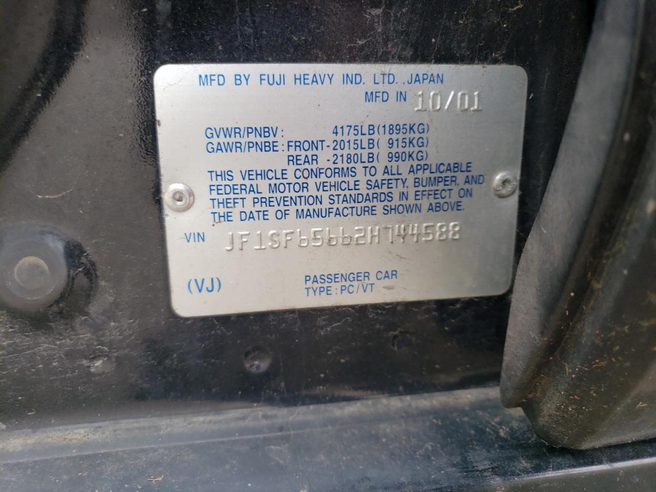Photo 10 from auction – 2002 SUBARU FORESTER S with VIN JF1SF65662H744588