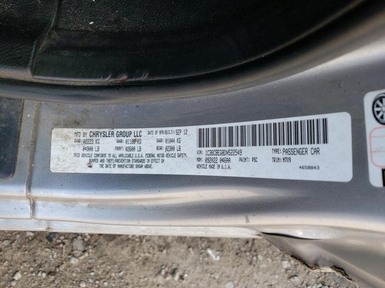 Photo 10 from auction – 2013 CHRYSLER 200 TOURIN with VIN 1C3BCBEG8DN522549