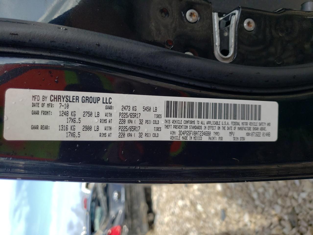 Photo 10 from auction – 2010 DODGE JOURNEY SX with VIN 3D4PG5FV8AT234680