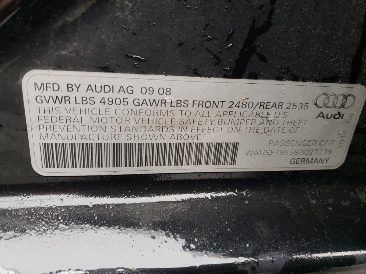 Photo 10 from auction – 2009 AUDI A4 PREMIUM with VIN WAUSF78K59N027178