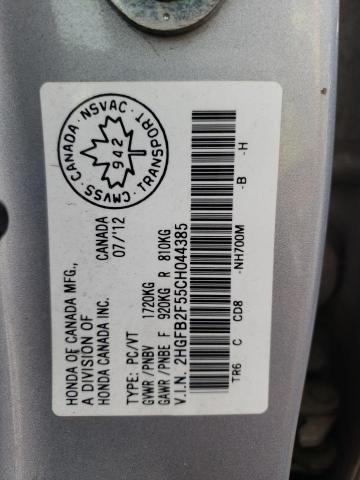 Photo 10 from auction – 2012 HONDA CIVIC LX with VIN 2HGFB2F55CH044385