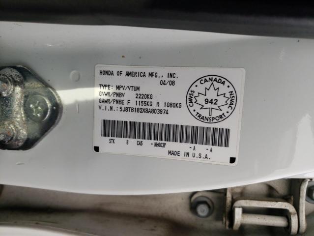 Photo 10 from auction – 2008 ACURA RDX with VIN 5J8TB182X8A803974
