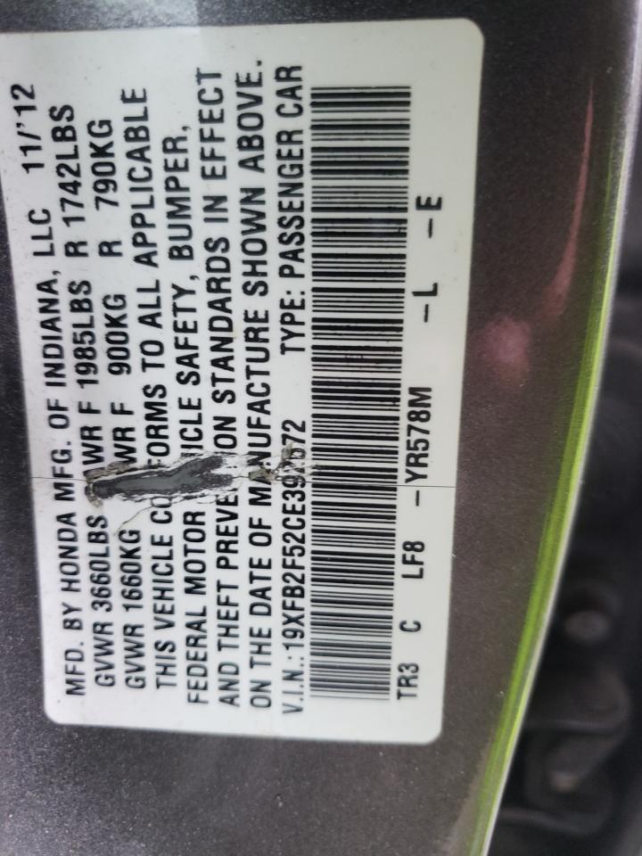Photo 10 from auction – 2012 HONDA CIVIC LX with VIN 19XFB2F52CE392672