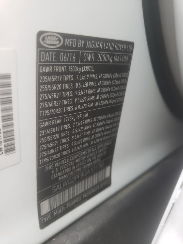Photo 10 from auction – 2016 LAND ROVER RANGE ROVE with VIN SALWG2PF9GA101790