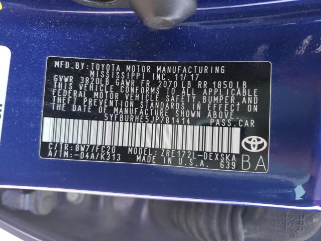 Photo 10 from auction – 2018 TOYOTA COROLLA L with VIN 5YFBURHE5JP781414