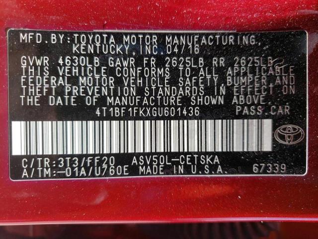 Photo 10 from auction – 2016 TOYOTA CAMRY LE with VIN 4T1BF1FKXGU601436
