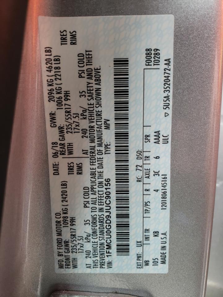 Photo 10 from auction – 2018 FORD ESCAPE SE with VIN 1FMCU0GD9JUC90156