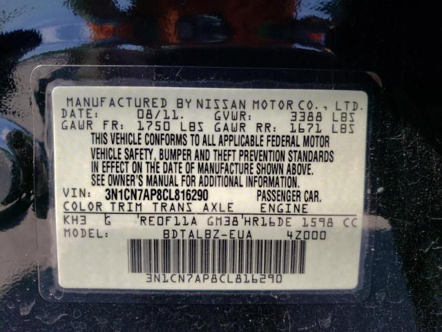 Photo 10 from auction – 2012 NISSAN VERSA S with VIN 3N1CN7AP8CL816290