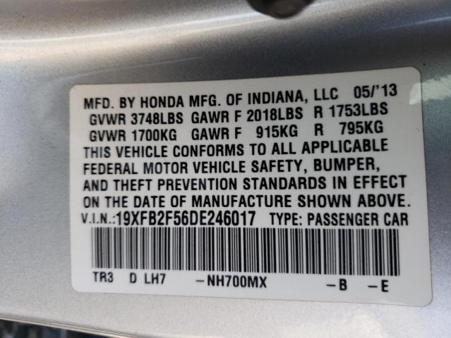 Photo 10 from auction – 2013 HONDA CIVIC LX with VIN 19XFB2F56DE246017