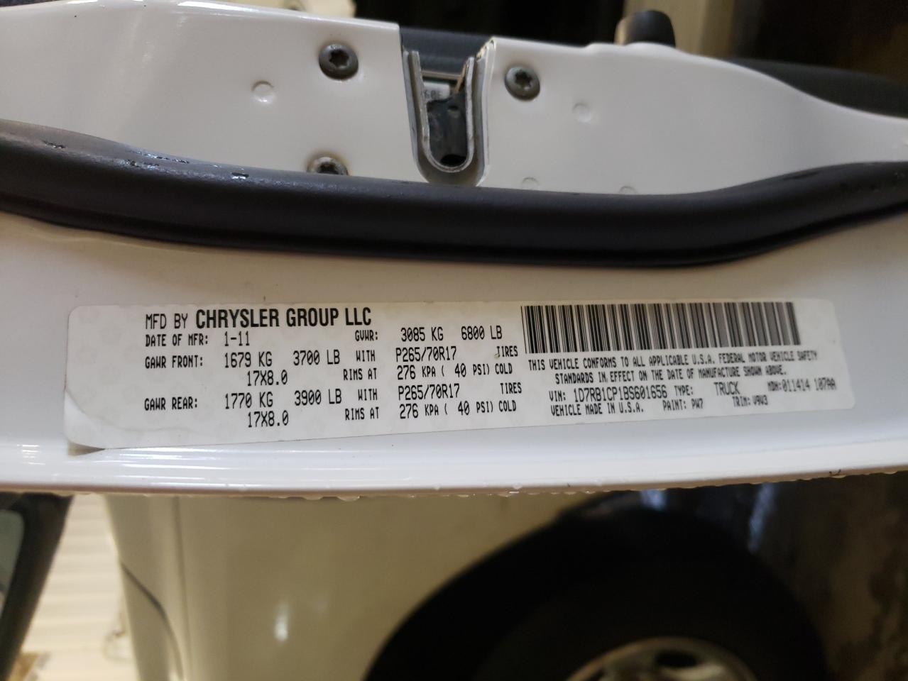 Photo 10 from auction – 2011 DODGE RAM 1500 with VIN 1D7RB1CP1BS601656