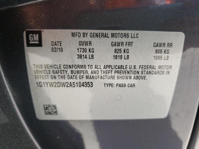 Photo 10 from auction – 2010 CHEVROLET CORVETTE G with VIN 1G1YW2DW2A5104353