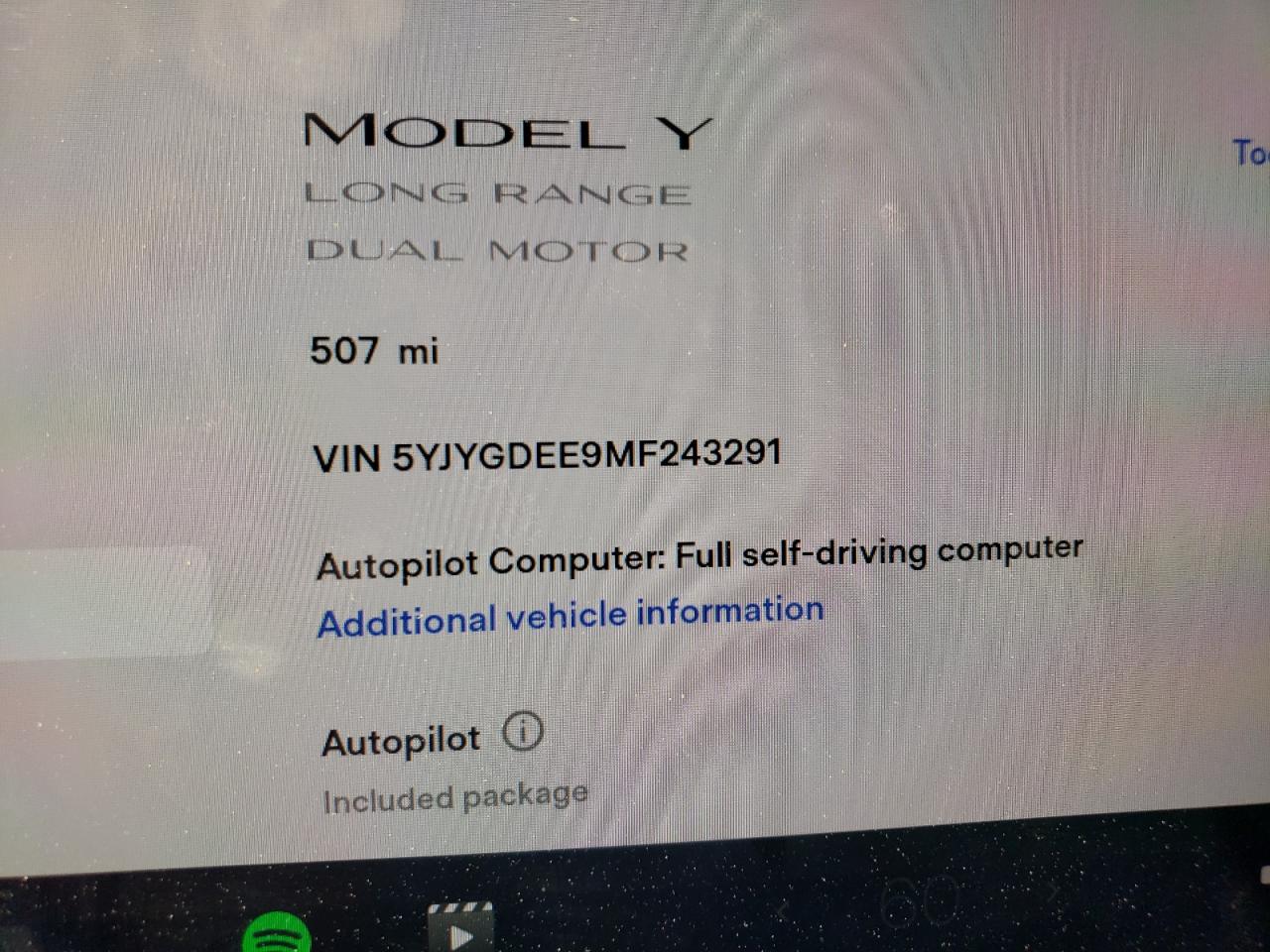 Photo 8 from auction – 2021 TESLA MODEL Y with VIN 5YJYGDEE9MF243291