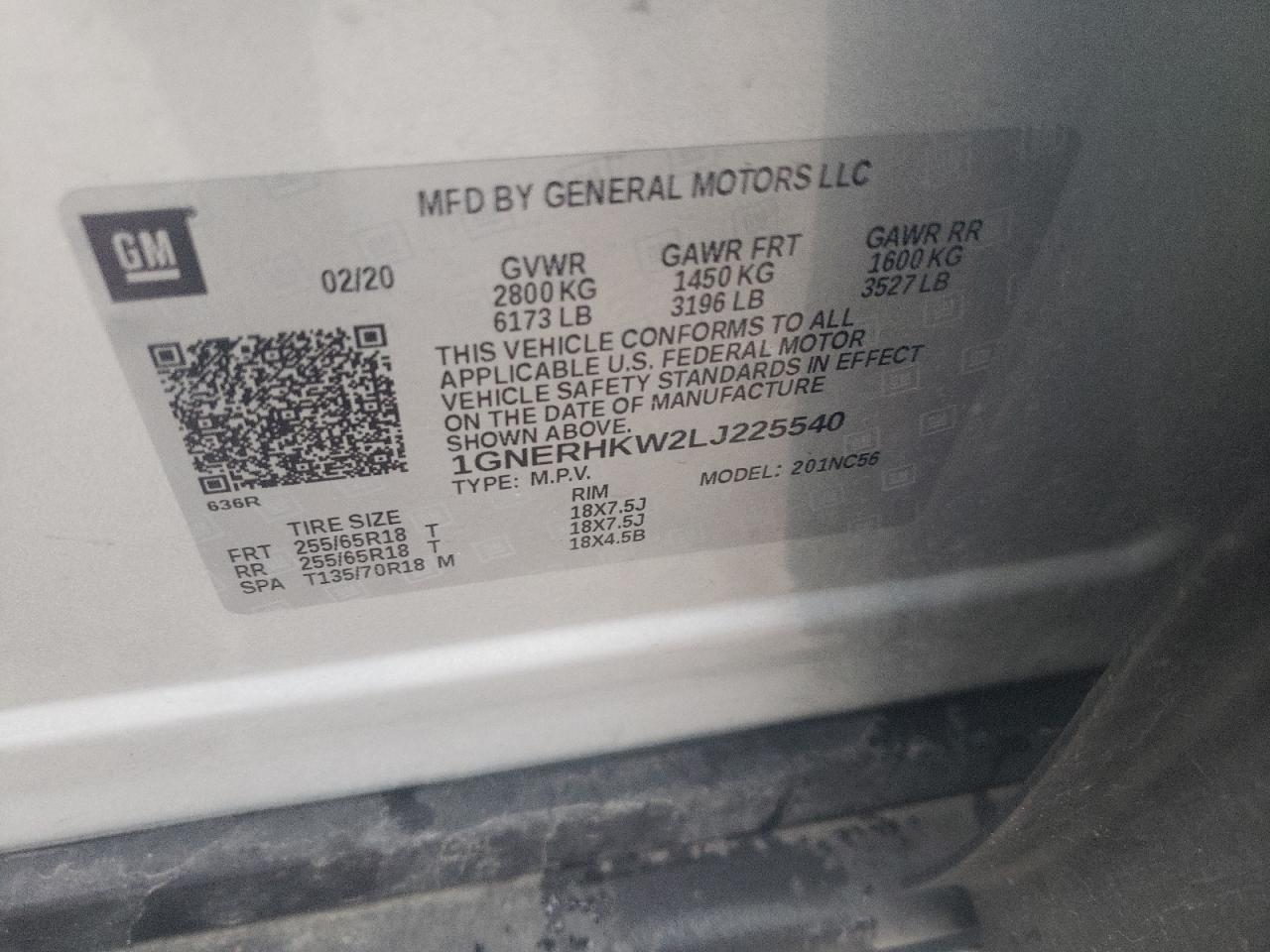 Photo 10 from auction – 2020 CHEVROLET TRAVERSE L with VIN 1GNERHKW2LJ225540