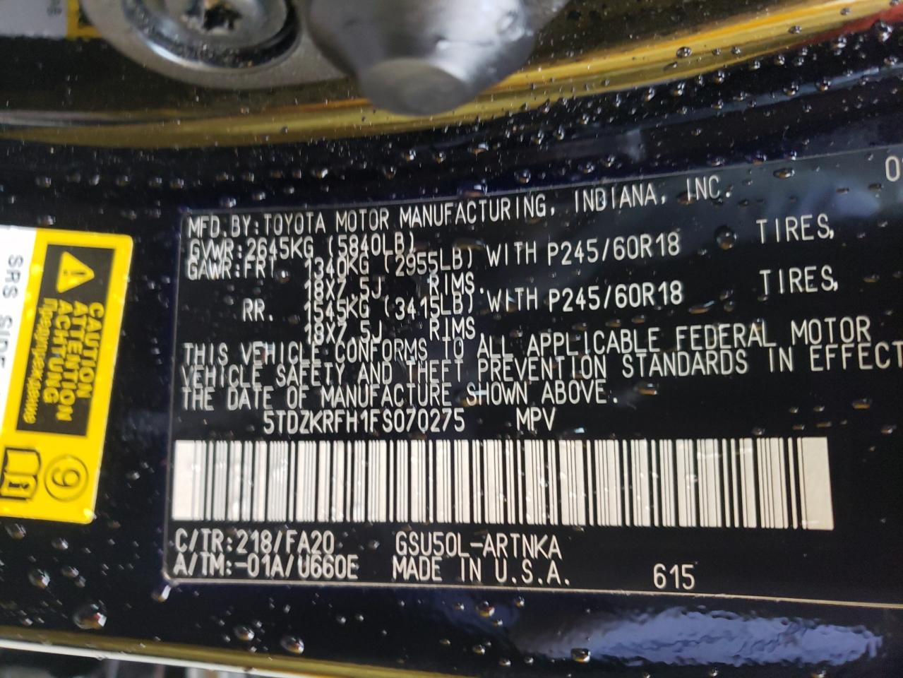 Photo 10 from auction – 2015 TOYOTA HIGHLANDER with VIN 5TDZKRFH1FS070275