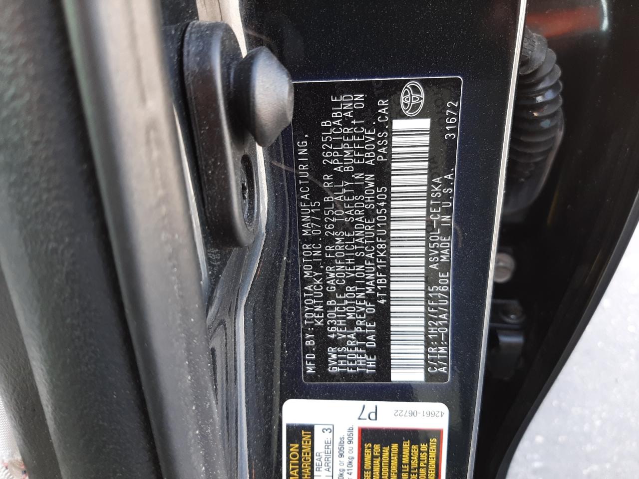 Photo 10 from auction – 2015 TOYOTA CAMRY LE with VIN 4T1BF1FK8FU105405