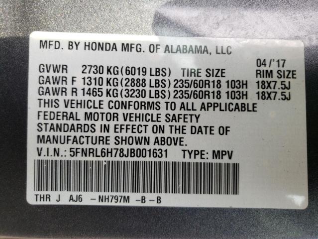 HONDA ODYSSEY 2018 with VIN 5FNRL6H78JB001631 - Photo from auction