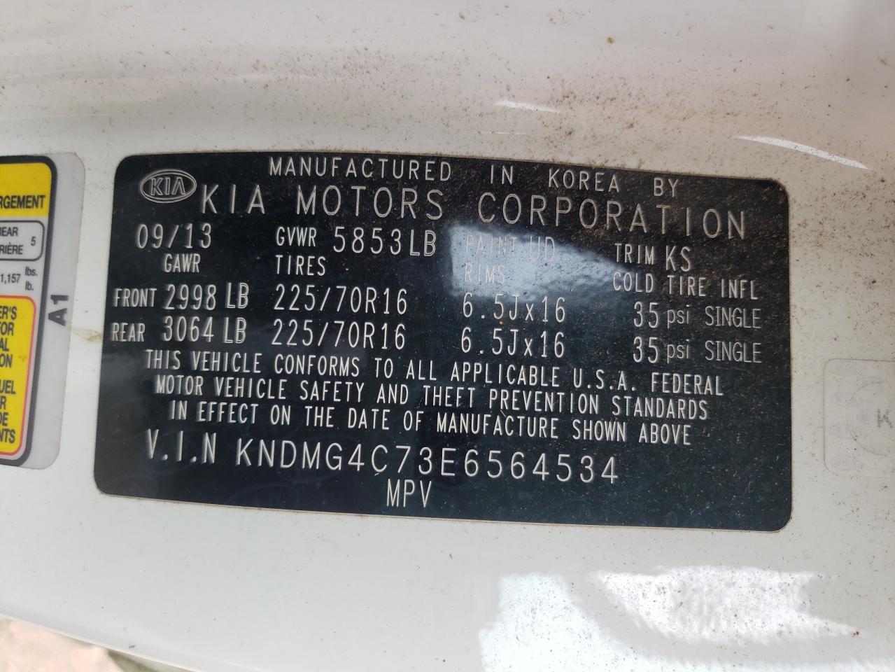 Photo 10 from auction – 2014 KIA SEDONA LX with VIN KNDMG4C73E6564534