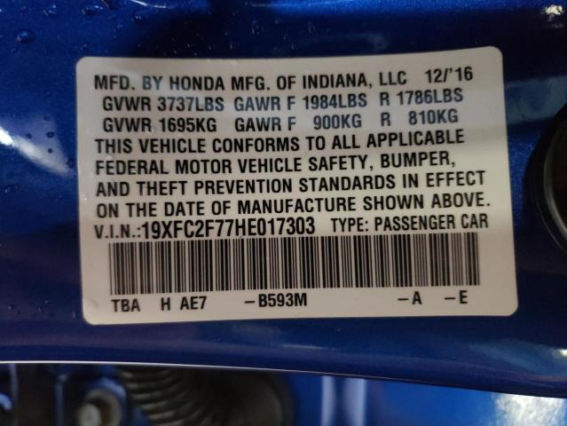 Photo 10 from auction – 2017 HONDA CIVIC EX with VIN 19XFC2F77HE017303