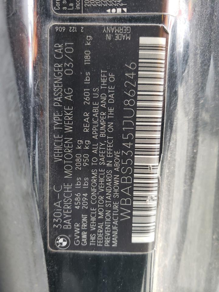 Photo 10 from auction – 2001 BMW 330 CI with VIN WBABS53451JU86246