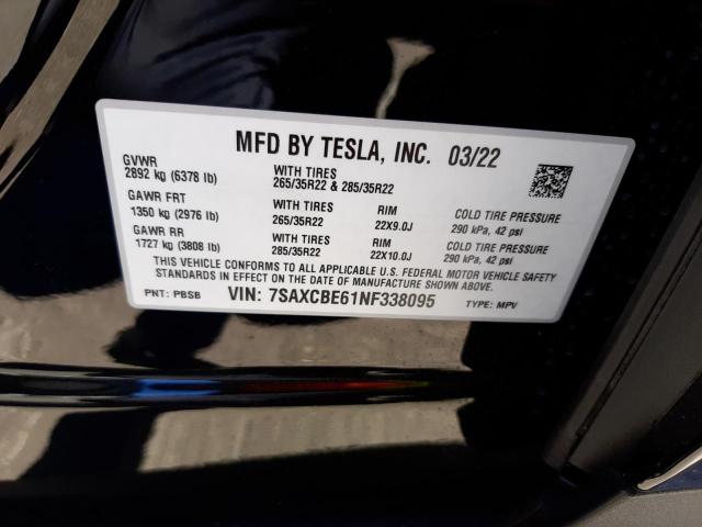 Photo 10 from auction – 2022 TESLA MODEL X with VIN 7SAXCBE61NF338095