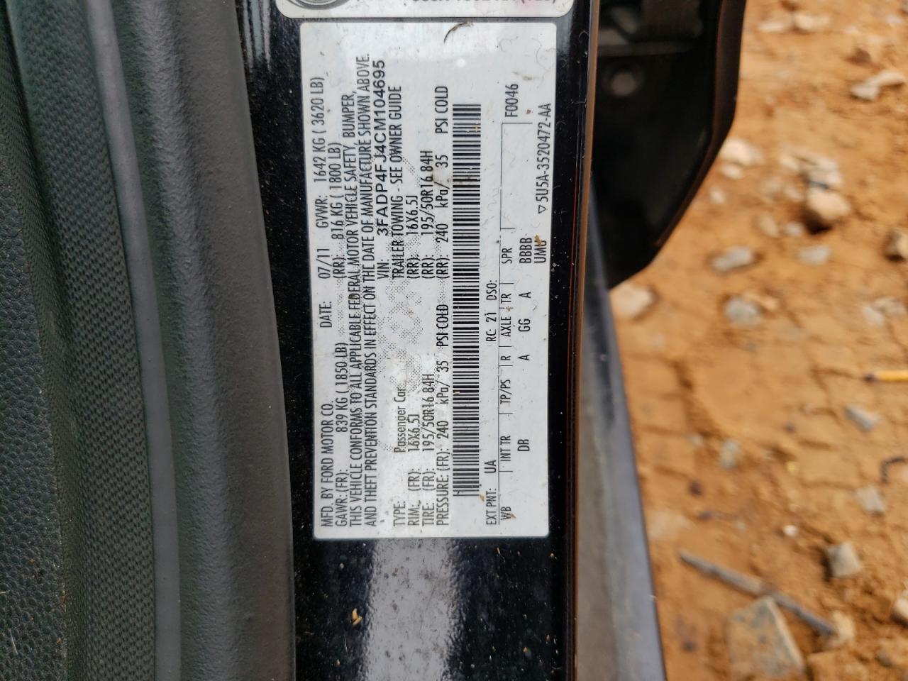 Photo 10 from auction – 2012 FORD FIESTA SES with VIN 3FADP4FJ4CM104695
