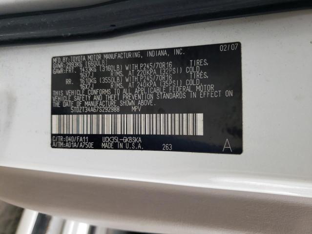 Photo 10 from auction – 2007 TOYOTA SEQUOIA SR with VIN 5TDZT34A67S292988