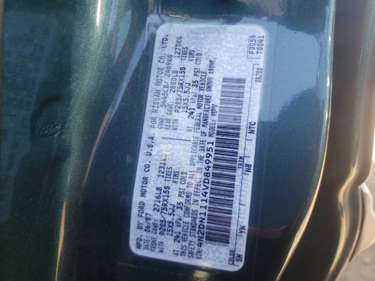 Photo 10 from auction – 1997 NISSAN QUEST XE with VIN 4N2DN1114VD849951