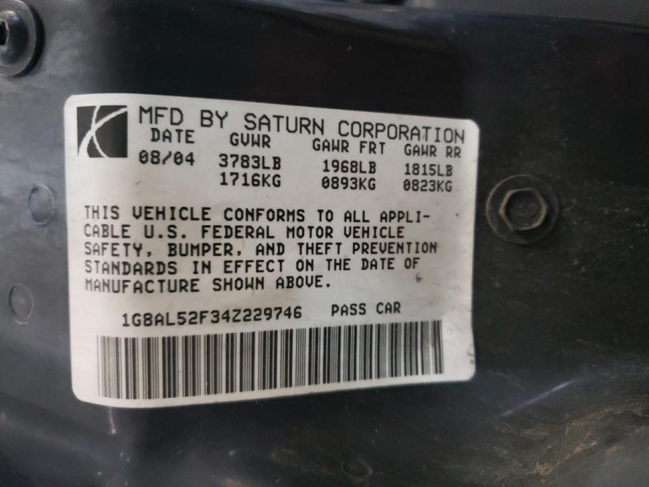 Photo 10 from auction – 2004 SATURN ION LEVEL with VIN 1G8AL52F34Z229746