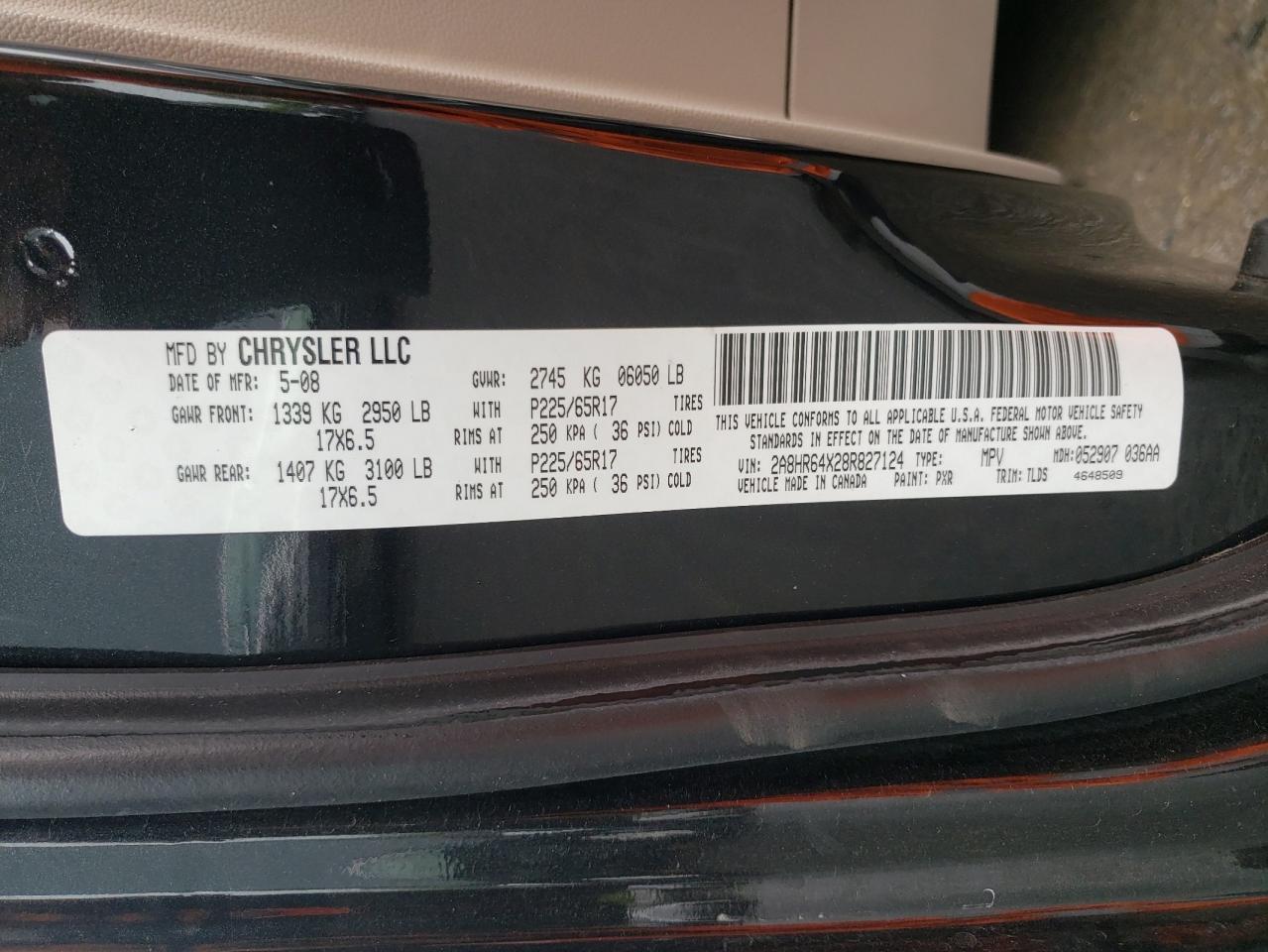 Photo 10 from auction – 2008 CHRYSLER TOWN & COU with VIN 2A8HR64X28R827124