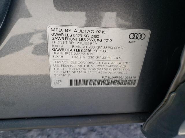 Photo 10 from auction – 2016 AUDI Q5 PREMIUM with VIN WA1L2AFP5GA026819