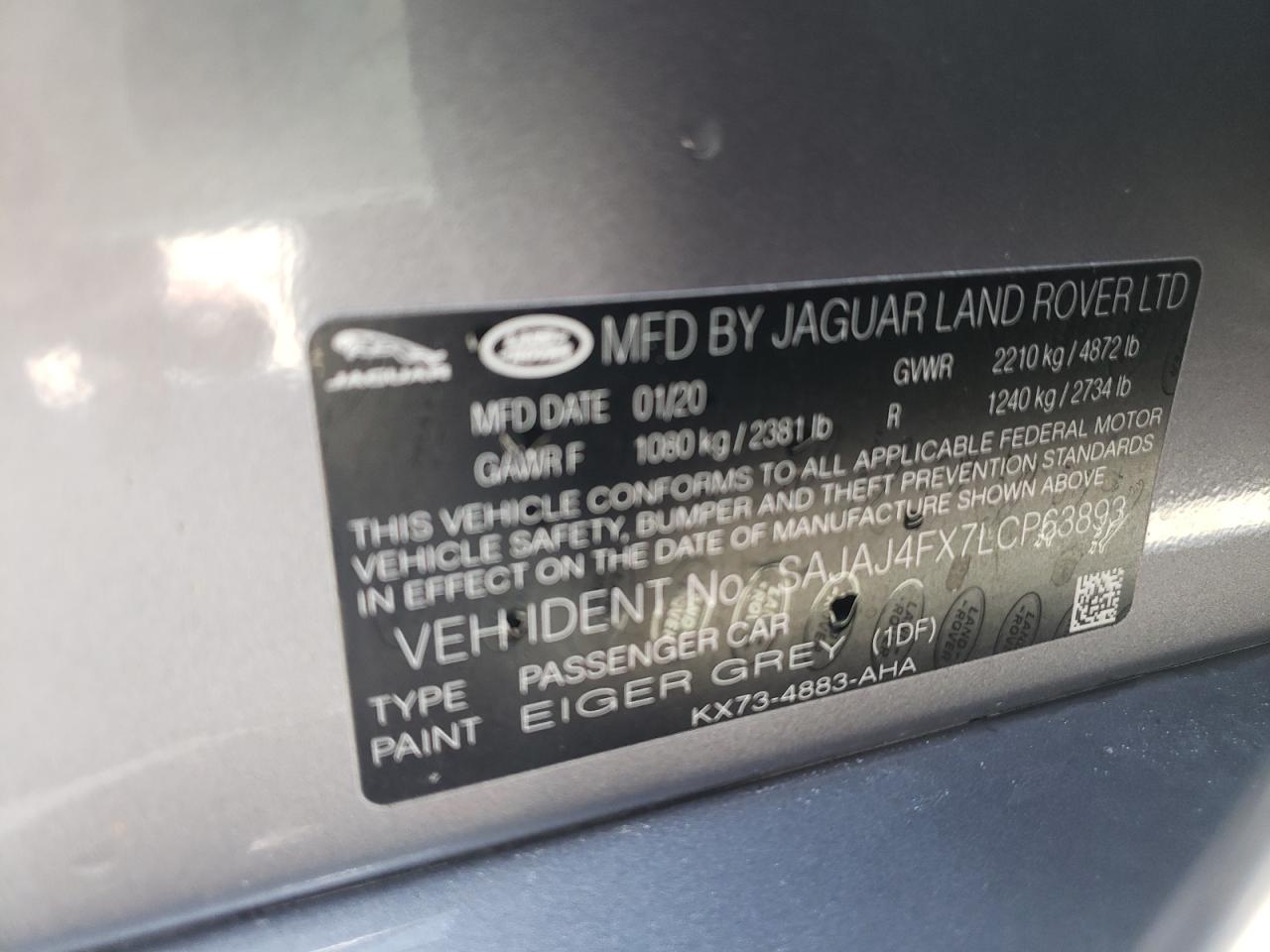 Photo 10 from auction – 2020 JAGUAR XE S with VIN SAJAJ4FX7LCP63893