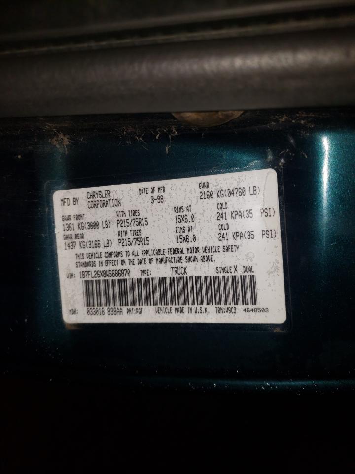 Photo 10 from auction – 1998 DODGE DAKOTA with VIN 1B7FL26X8WS686870