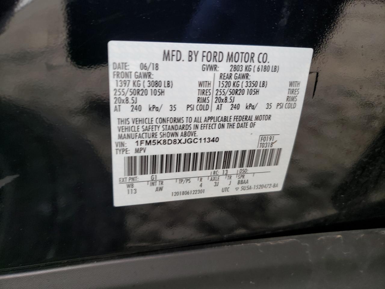 Photo 10 from auction – 2018 FORD EXPLORER X with VIN 1FM5K8D8XJGC11340
