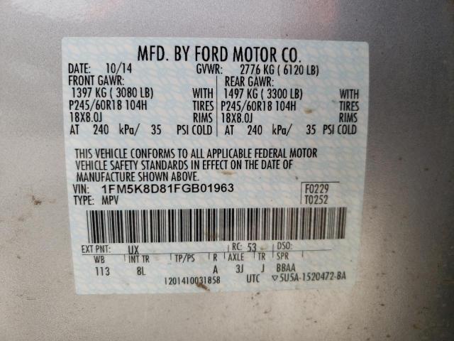 Photo 10 from auction – 2015 FORD EXPLORER X with VIN 1FM5K8D81FGB01963
