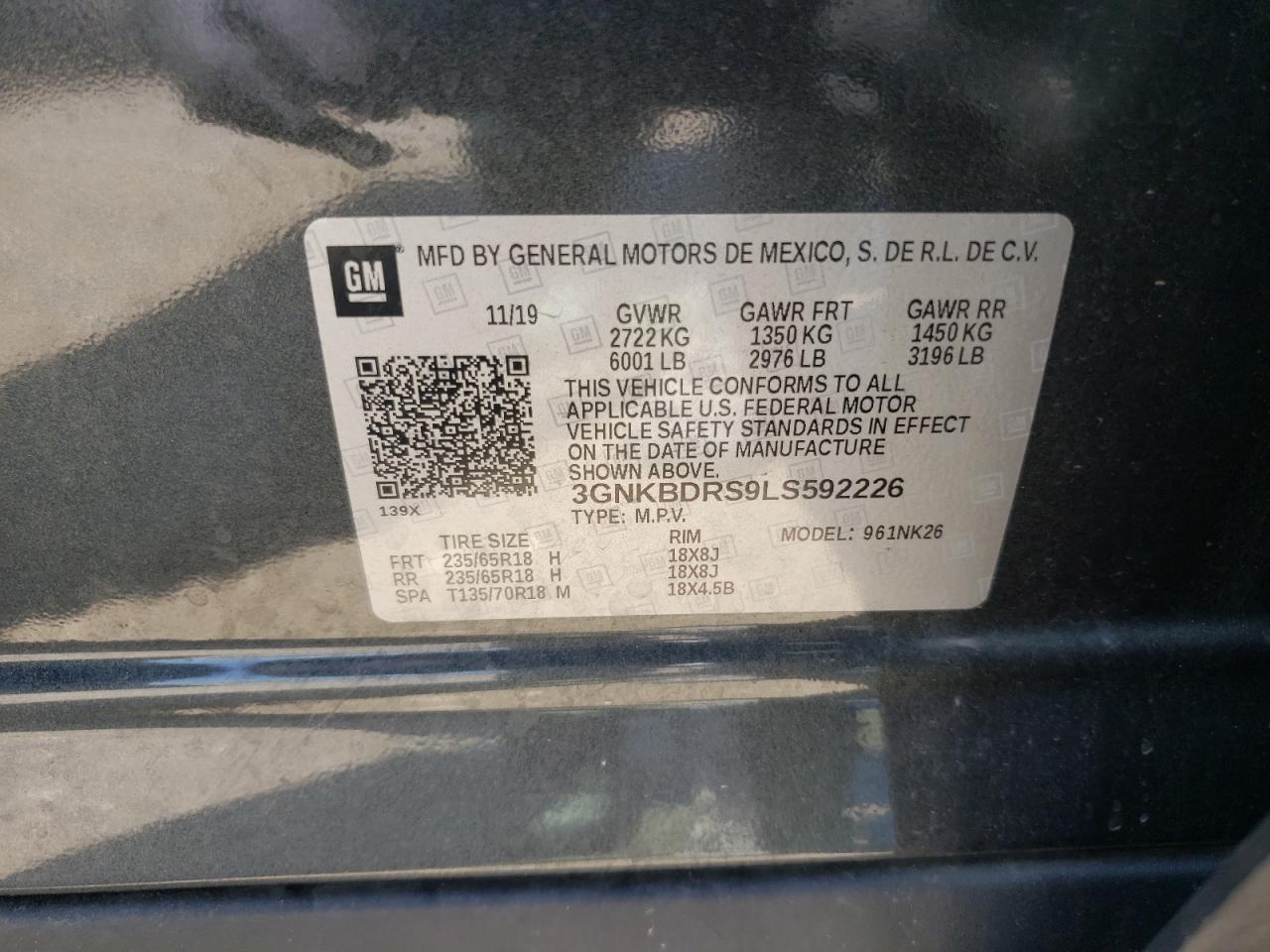 Photo 10 from auction – 2020 CHEVROLET BLAZER 3LT with VIN 3GNKBDRS9LS592226
