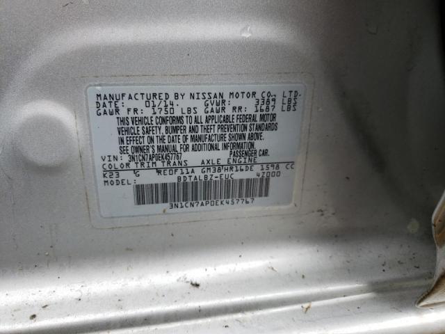 Photo 10 from auction – 2014 NISSAN VERSA S with VIN 3N1CN7AP0EK457767