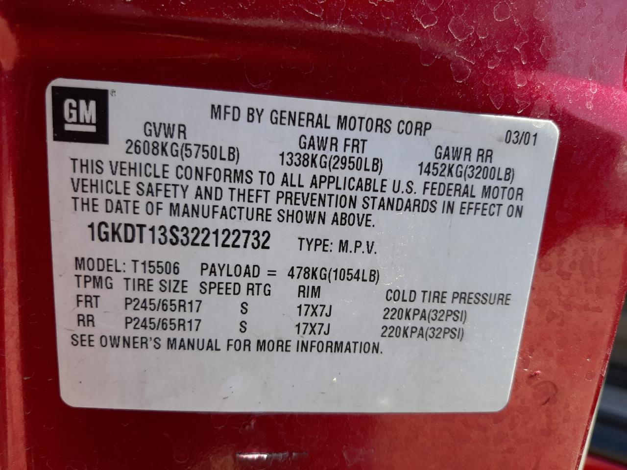 Photo 10 from auction – 2002 GMC ENVOY with VIN 1GKDT13S322122732